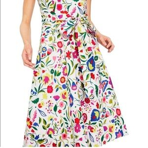 Boden White Floral Print Fit & Flare Cotton Sleevless Summer Dress in Sz. 4